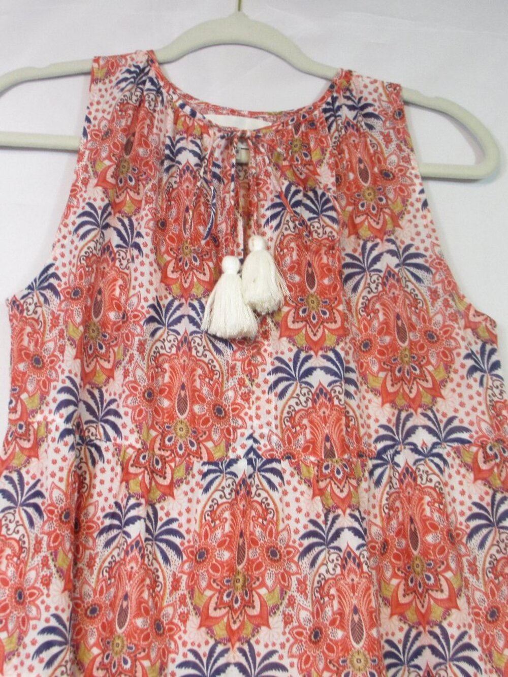 Cara Cara Orange Blue Paisley Sleeveless Maxi Dress with Tassel Tie Boho XS/S - Picture 3 of 10